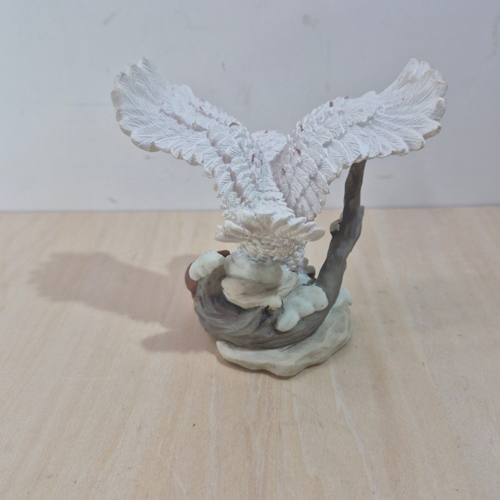 Snowy Owl Figurine with Mouse White Bird on Branch Nature Statue 4.5 Inch - Picture 3 of 6